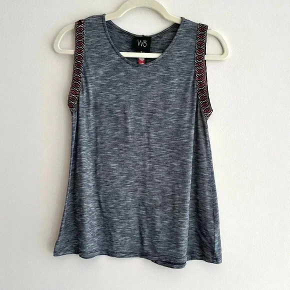 W5 Black and White Marble Striped Tank Top with Aztec Print Shoulders, Size Med - Picture 2 of 15